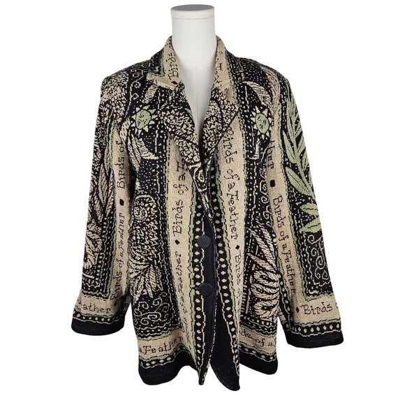 Unge-Potch-Ket Medium Tapestry Jacket By Its Outta The Bag, Birds Black Artsy - Picture 2 of 9